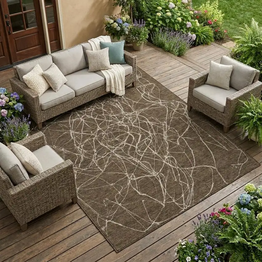 Chocolate And Brown Abstract Washable Indoor Outdoor Area Rug Photo 1
