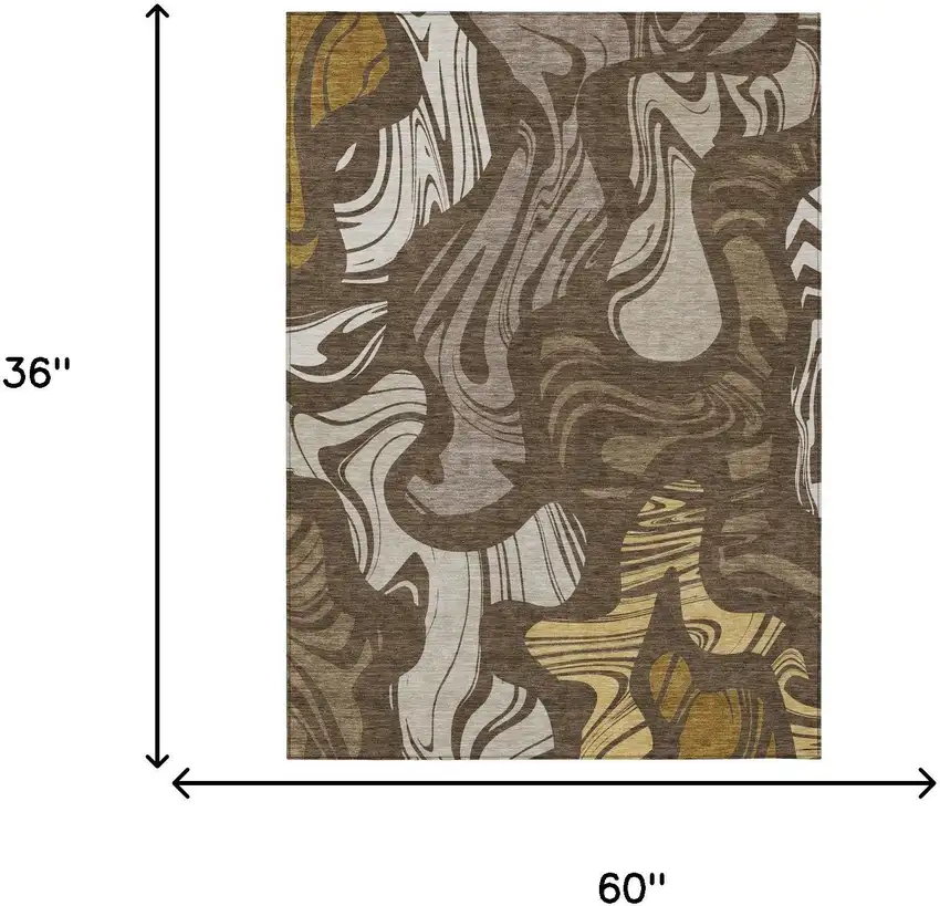 Chocolate And Brown Abstract Washable Indoor Outdoor Area Rug Photo 5