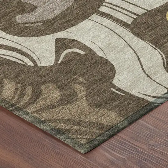 Chocolate And Brown Abstract Washable Indoor Outdoor Area Rug Photo 3