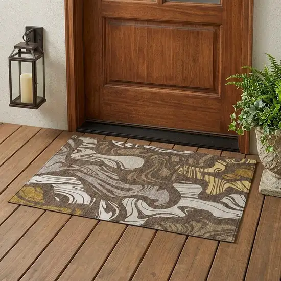 Chocolate And Brown Abstract Washable Indoor Outdoor Area Rug Photo 1