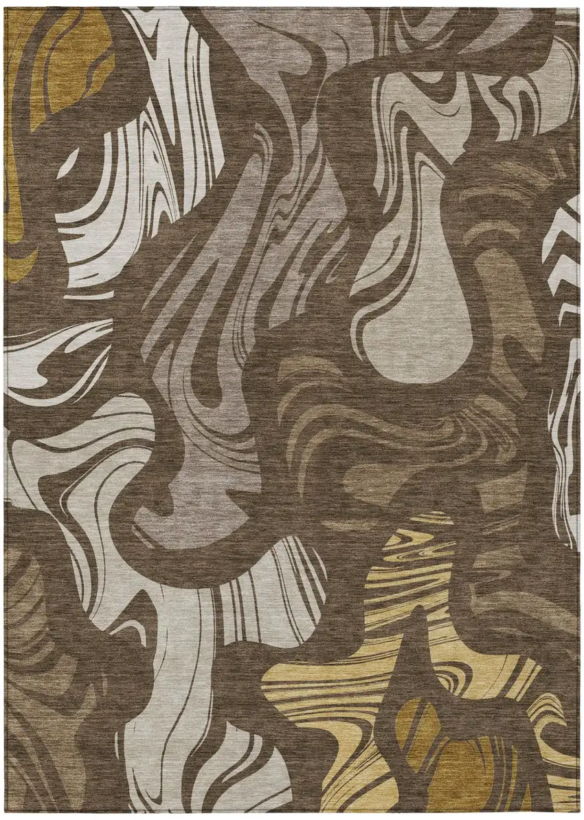 Chocolate And Brown Abstract Washable Indoor Outdoor Area Rug Photo 2