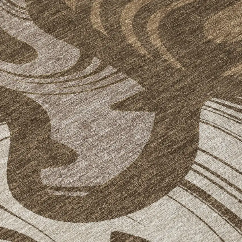 Chocolate And Brown Abstract Washable Indoor Outdoor Area Rug Photo 4