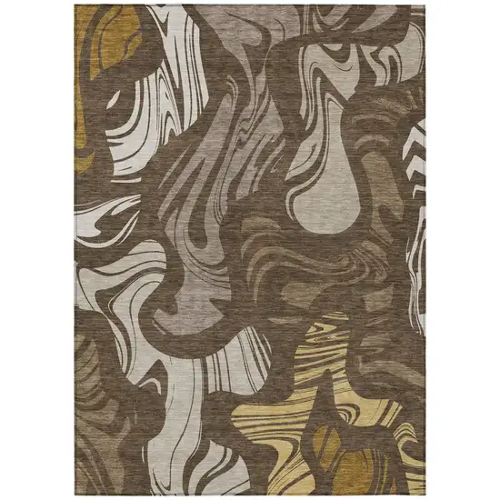Chocolate And Brown Abstract Washable Indoor Outdoor Area Rug Photo 2