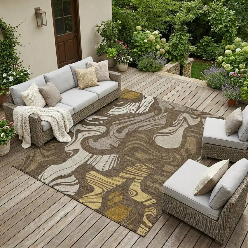 Chocolate And Brown Abstract Washable Indoor Outdoor Area Rug Photo 1