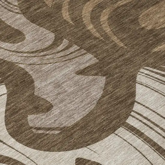 Chocolate And Brown Abstract Washable Indoor Outdoor Area Rug Photo 4