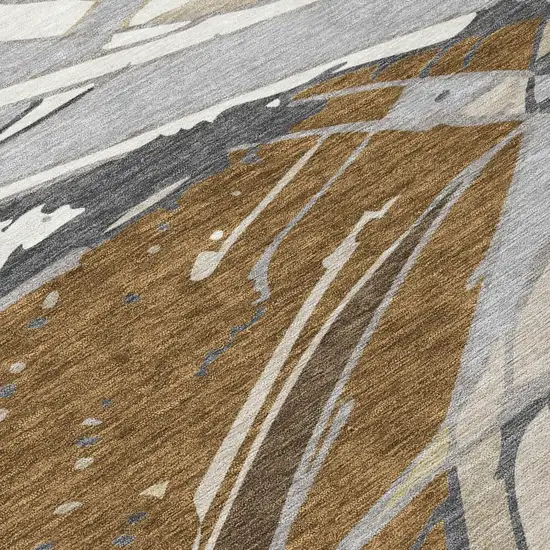 Chocolate And Brown Abstract Washable Indoor Outdoor Area Rug Photo 4