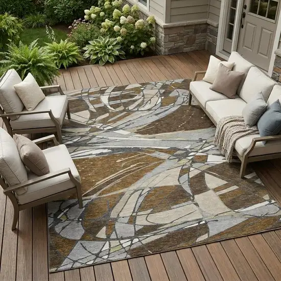 Chocolate And Brown Abstract Washable Indoor Outdoor Area Rug Photo 1