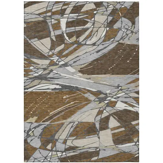 Chocolate And Brown Abstract Washable Indoor Outdoor Area Rug Photo 2