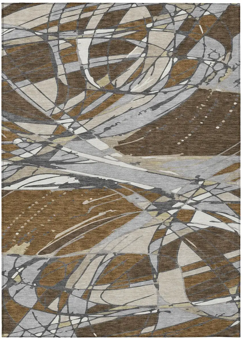 Chocolate And Brown Abstract Washable Indoor Outdoor Area Rug Photo 2