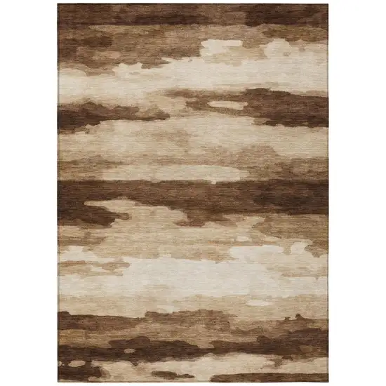 Chocolate And Brown Abstract Washable Indoor Outdoor Area Rug Photo 1