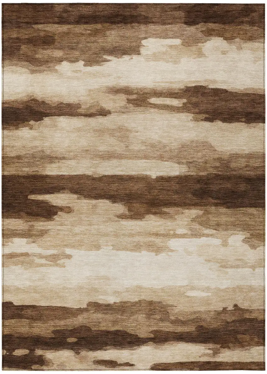 Chocolate And Brown Abstract Washable Indoor Outdoor Area Rug Photo 1