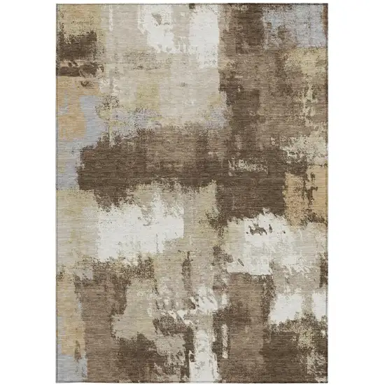 Chocolate And Brown Abstract Washable Indoor Outdoor Area Rug Photo 3