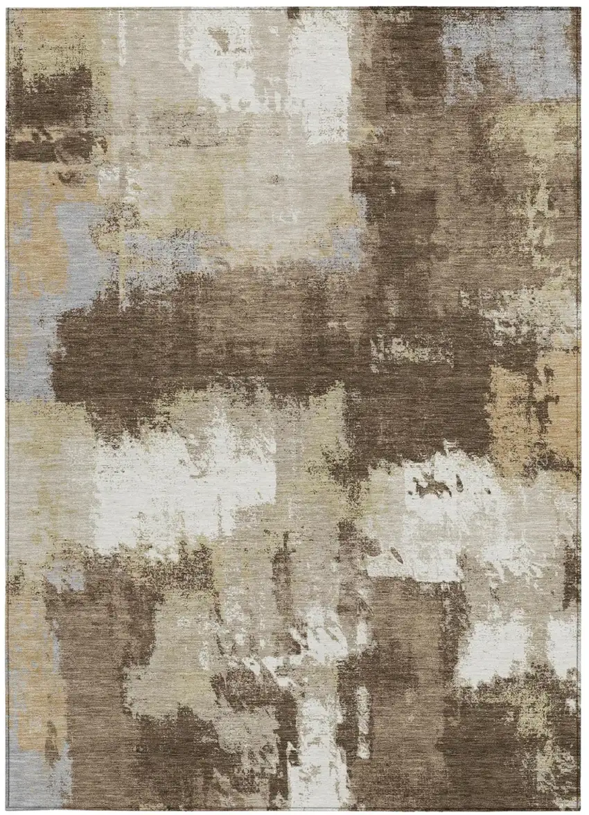 Chocolate And Brown Abstract Washable Indoor Outdoor Area Rug Photo 3