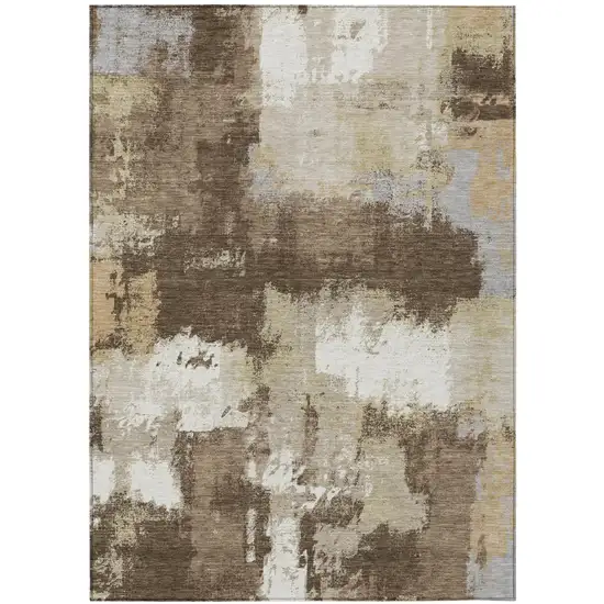 Chocolate And Brown Abstract Washable Indoor Outdoor Area Rug Photo 2