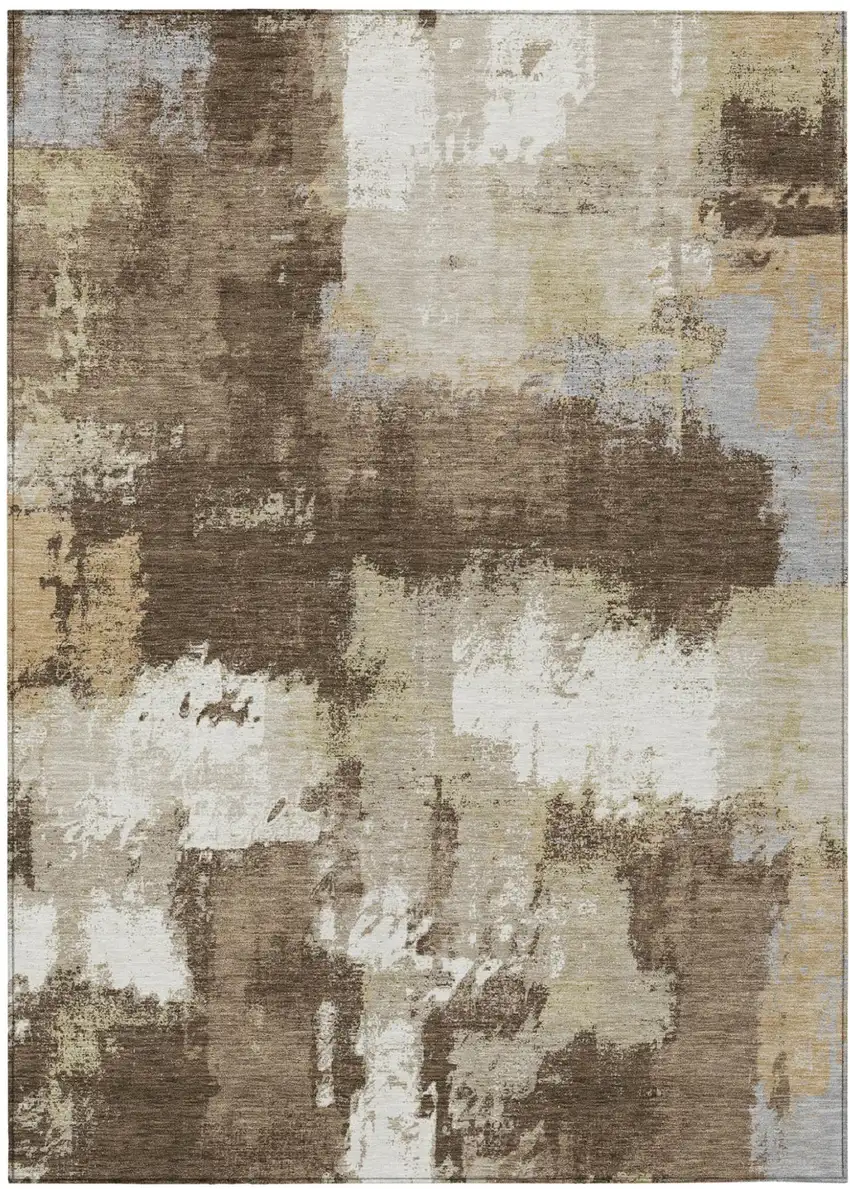 Chocolate And Brown Abstract Washable Indoor Outdoor Area Rug Photo 2
