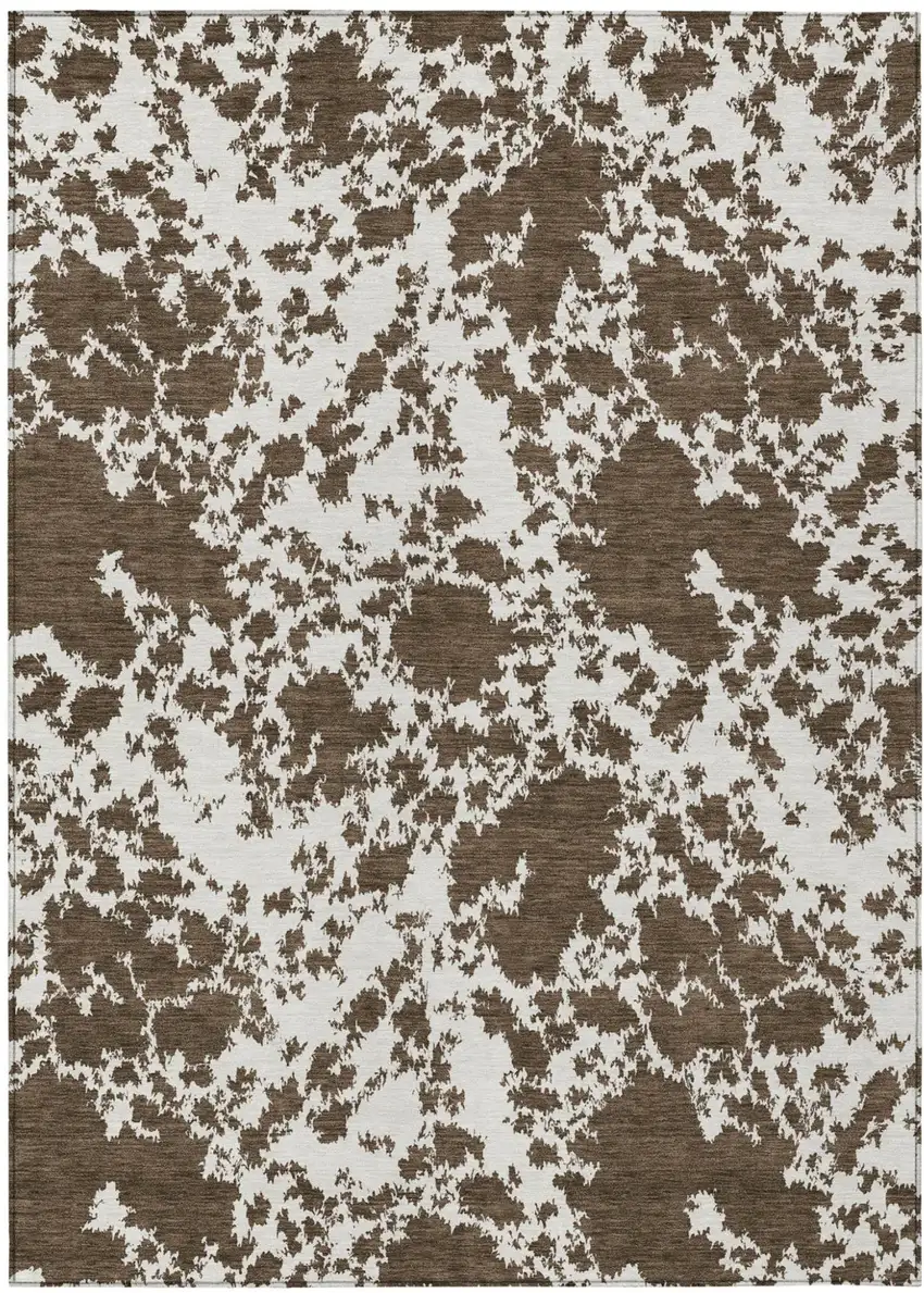 Chocolate And Brown Abstract Washable Indoor Outdoor Area Rug Photo 1