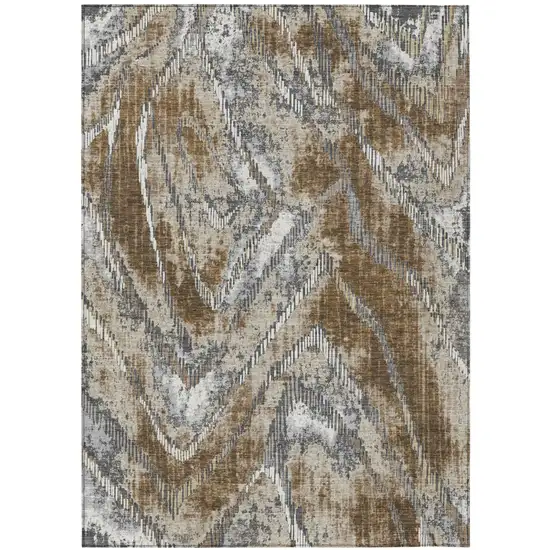 Chocolate And Brown Abstract Washable Indoor Outdoor Area Rug Photo 2