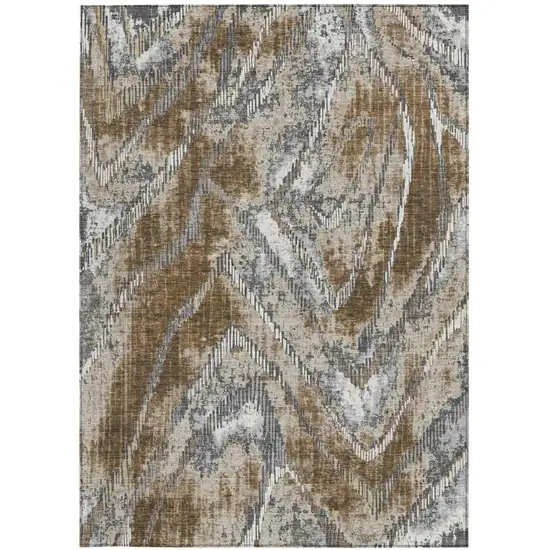 Chocolate And Brown Abstract Washable Indoor Outdoor Area Rug Photo 3