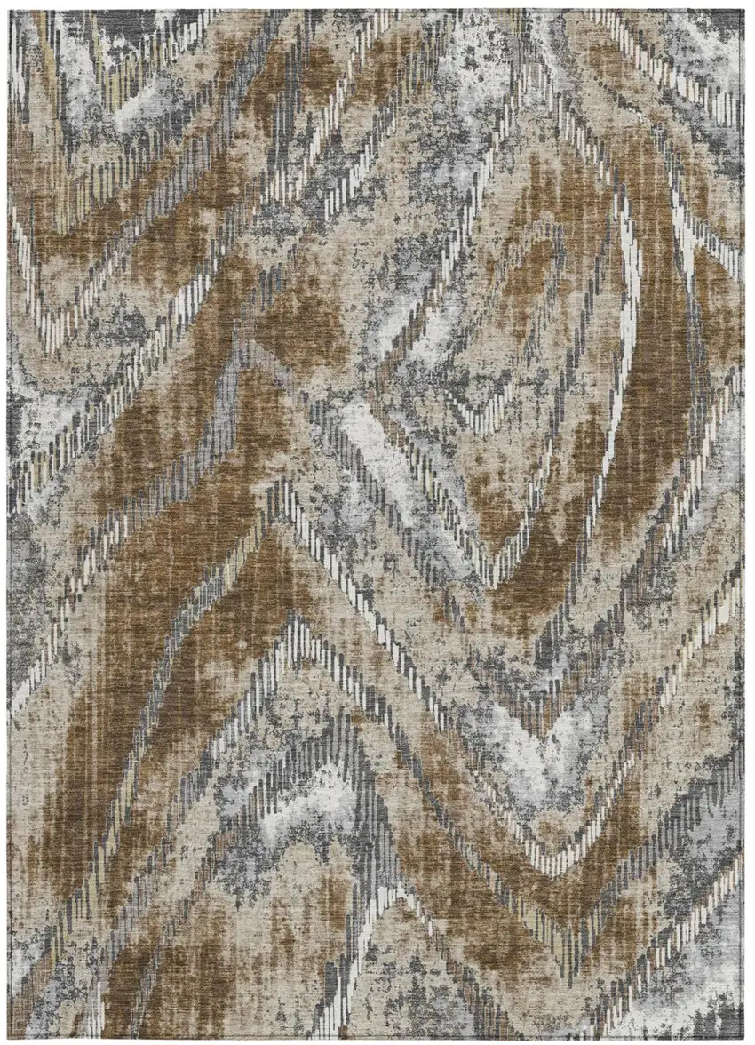 Chocolate And Brown Abstract Washable Indoor Outdoor Area Rug Photo 3