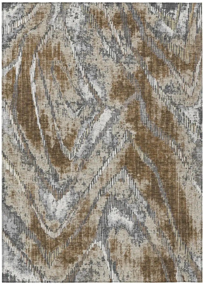 Chocolate And Brown Abstract Washable Indoor Outdoor Area Rug Photo 1