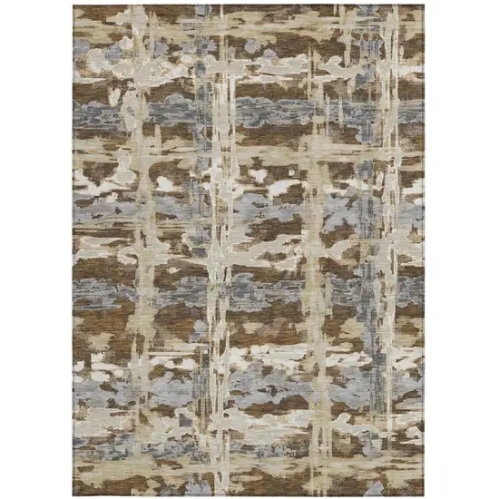Chocolate And Brown Abstract Washable Indoor Outdoor Area Rug Photo 3