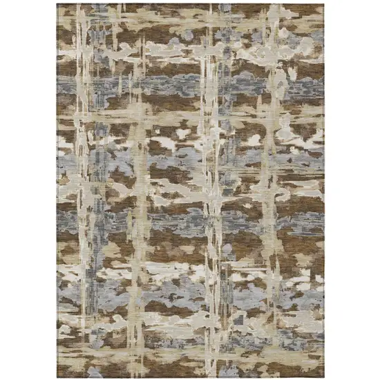 Chocolate And Brown Abstract Washable Indoor Outdoor Area Rug Photo 2