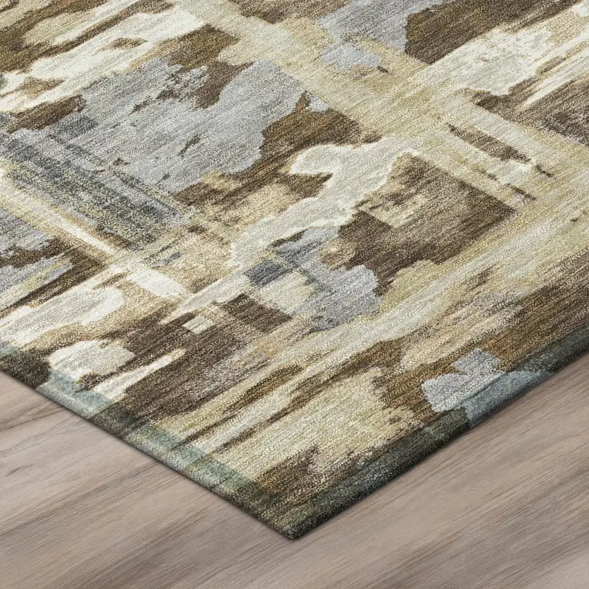 Chocolate And Brown Abstract Washable Indoor Outdoor Area Rug Photo 4