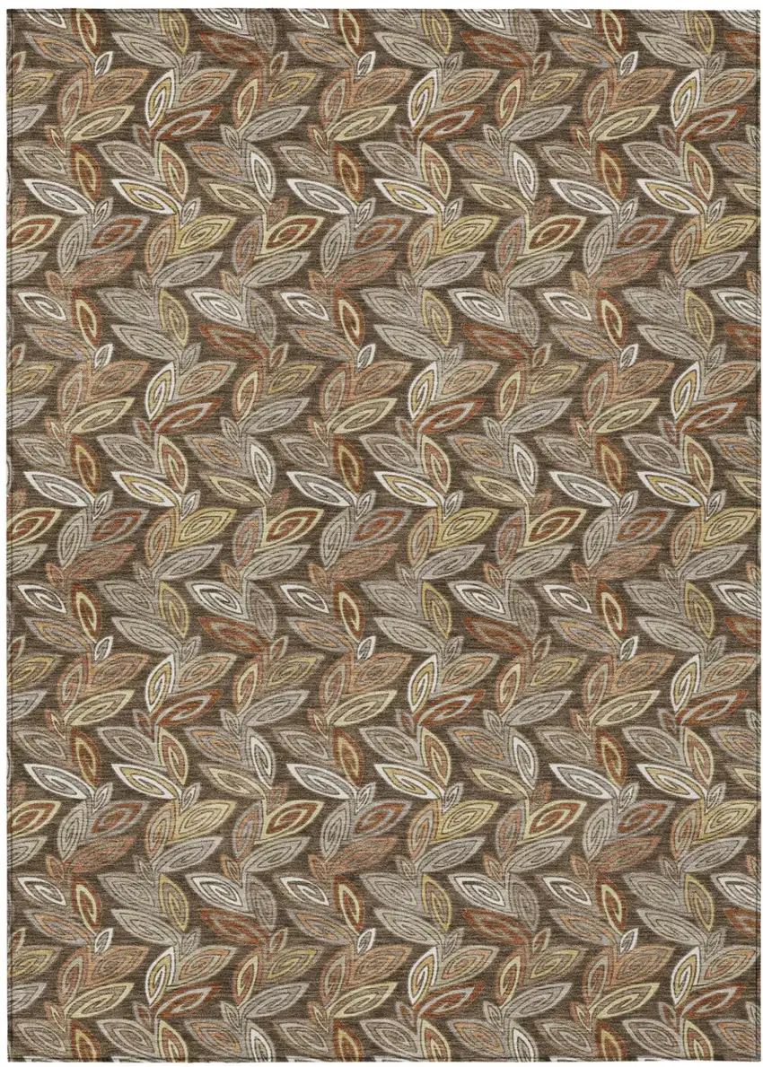 Chocolate And Brown Botanical Leaves Washable Indoor Outdoor Area Rug Photo 2