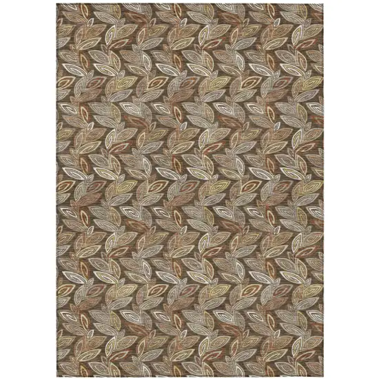 Chocolate And Brown Botanical Leaves Washable Indoor Outdoor Area Rug Photo 2