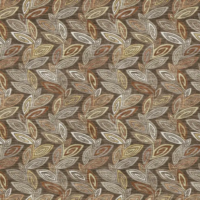 Chocolate And Brown Botanical Leaves Washable Indoor Outdoor Area Rug Photo 3