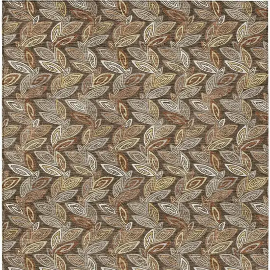 Chocolate And Brown Botanical Leaves Washable Indoor Outdoor Area Rug Photo 4