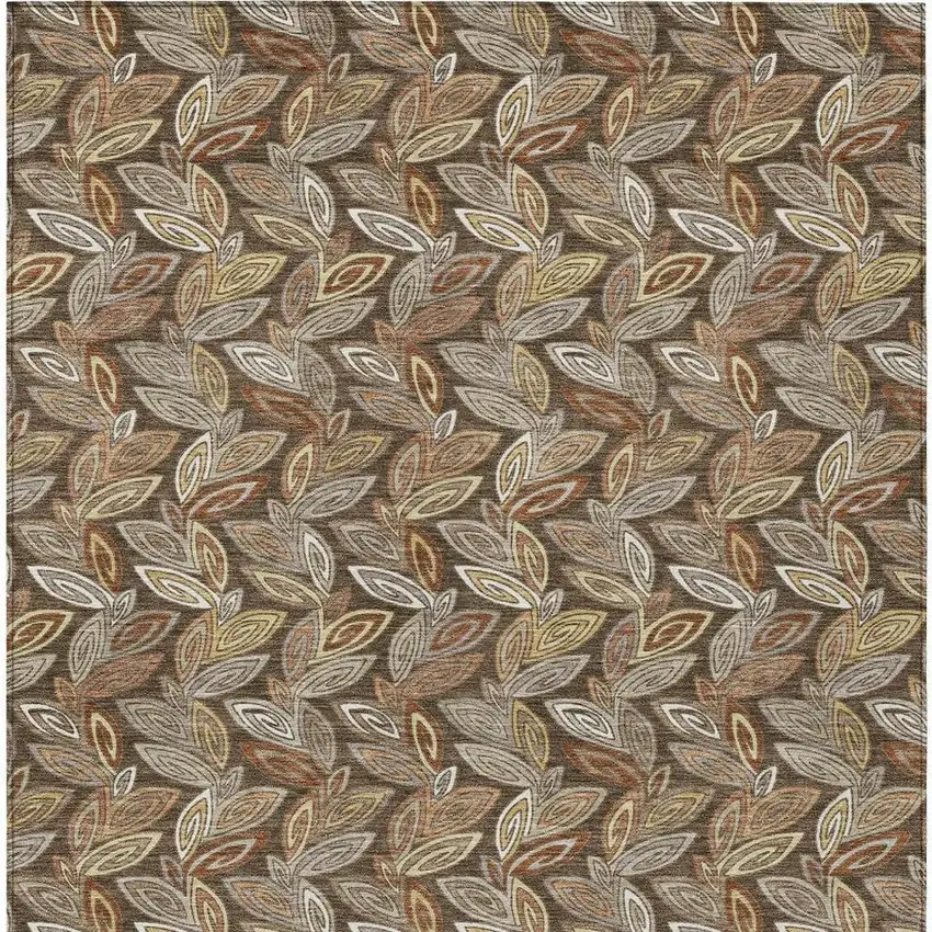 Chocolate And Brown Botanical Leaves Washable Indoor Outdoor Area Rug Photo 4