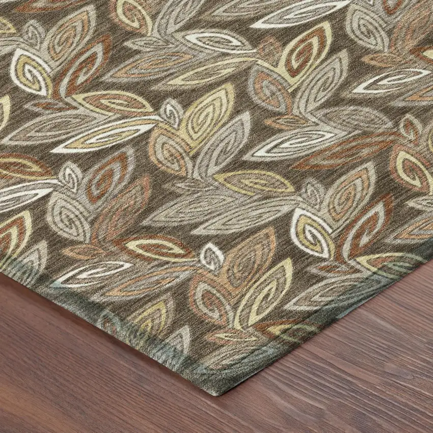 Chocolate And Brown Botanical Leaves Washable Indoor Outdoor Area Rug Photo 7