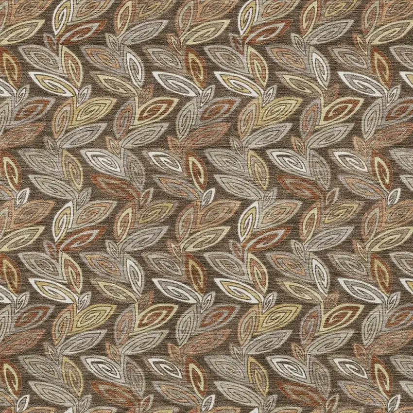 Chocolate And Brown Botanical Leaves Washable Indoor Outdoor Area Rug Photo 5