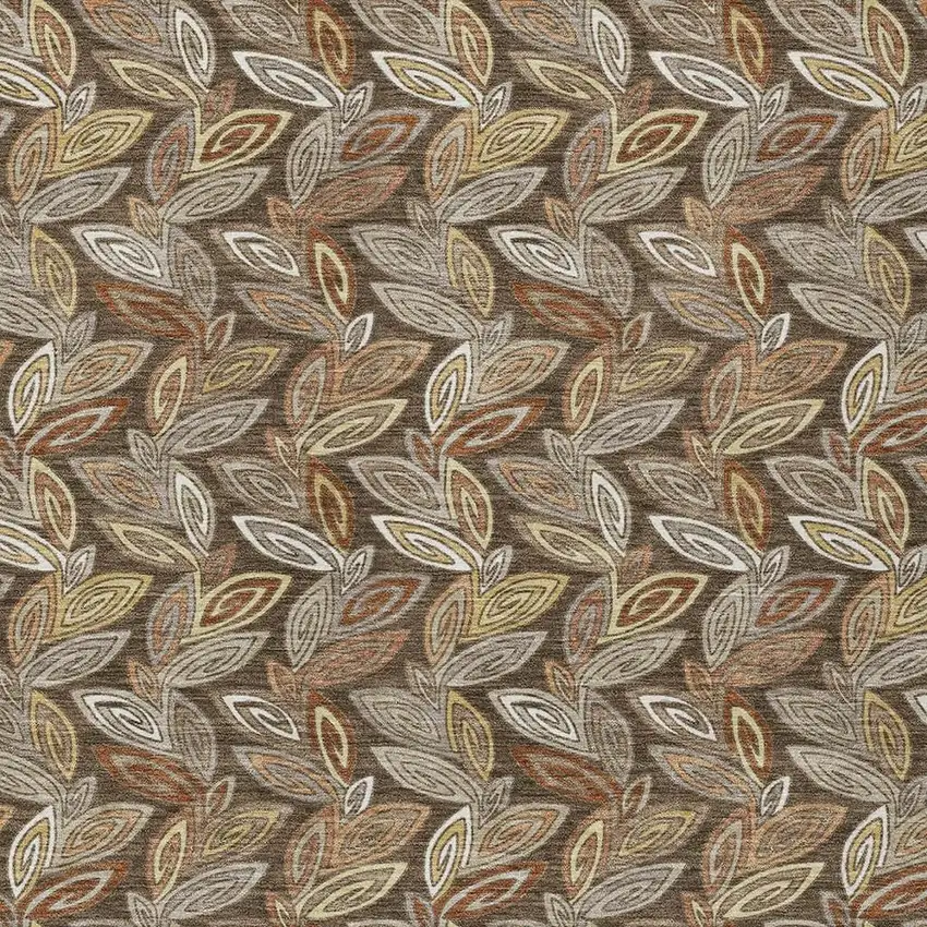 Chocolate And Brown Botanical Leaves Washable Indoor Outdoor Area Rug Photo 3