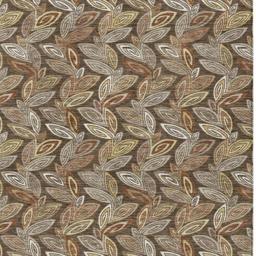 Chocolate And Brown Botanical Leaves Washable Indoor Outdoor Area Rug Photo 5