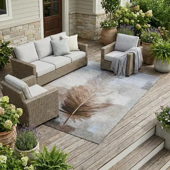 Chocolate And Brown Botanical Leaves Washable Indoor Outdoor Area Rug Photo 1