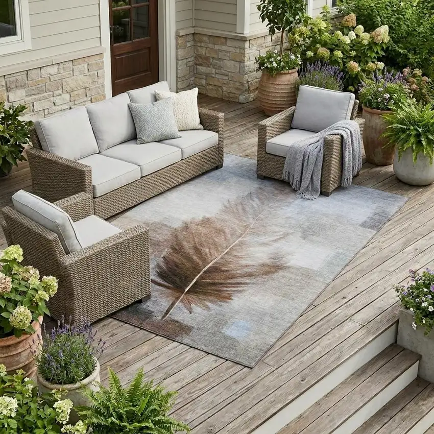 Chocolate And Brown Botanical Leaves Washable Indoor Outdoor Area Rug Photo 1