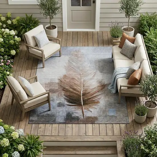 Chocolate And Brown Botanical Leaves Washable Indoor Outdoor Area Rug Photo 1