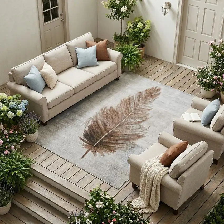 Chocolate And Brown Botanical Leaves Washable Indoor Outdoor Area Rug Photo 1