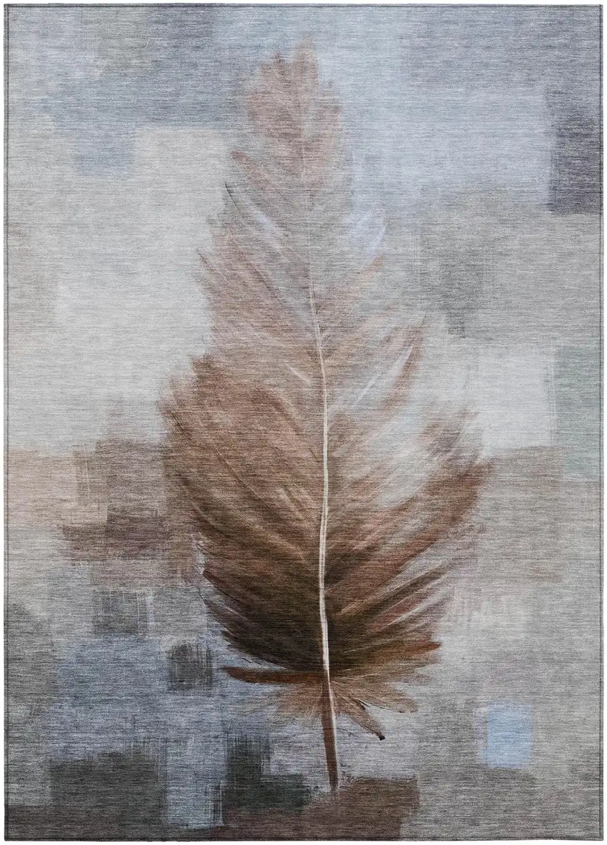 Chocolate And Brown Botanical Leaves Washable Indoor Outdoor Area Rug Photo 2