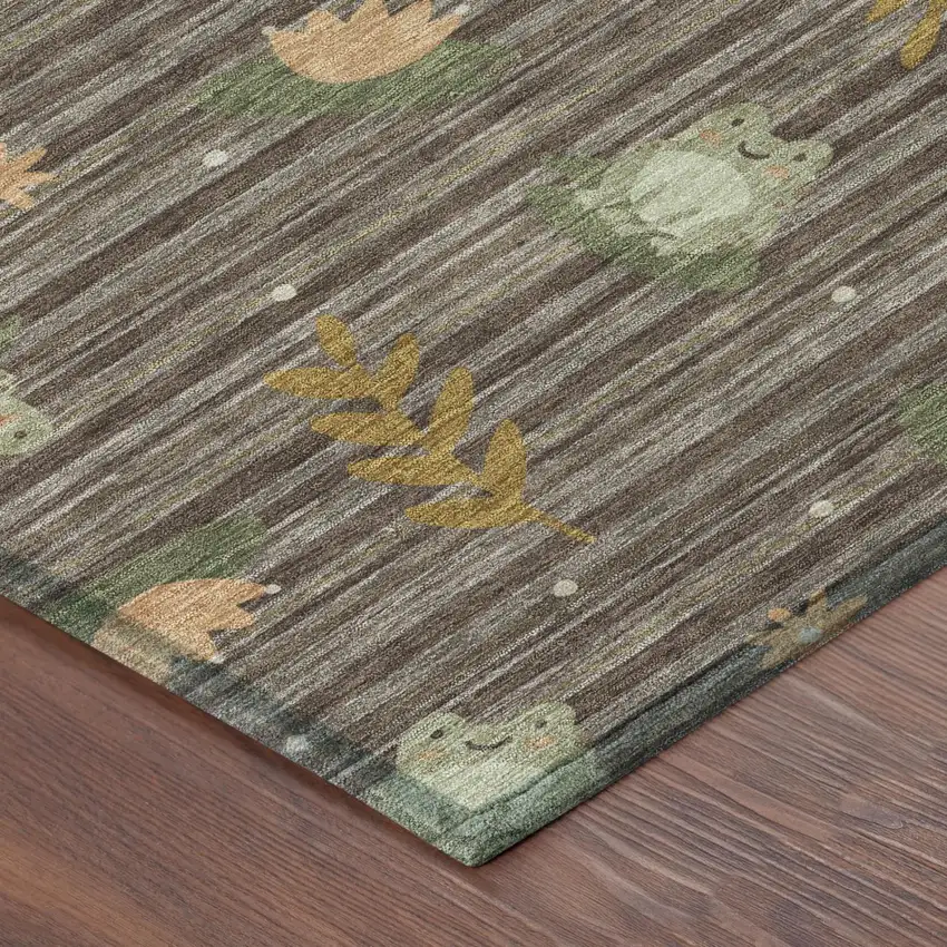 Chocolate And Brown Botanical Leaves Washable Indoor Outdoor Area Rug Photo 3