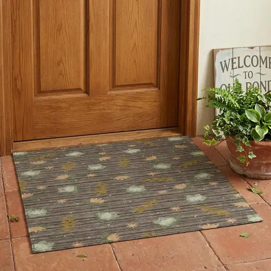 Chocolate And Brown Botanical Leaves Washable Indoor Outdoor Area Rug Photo 1