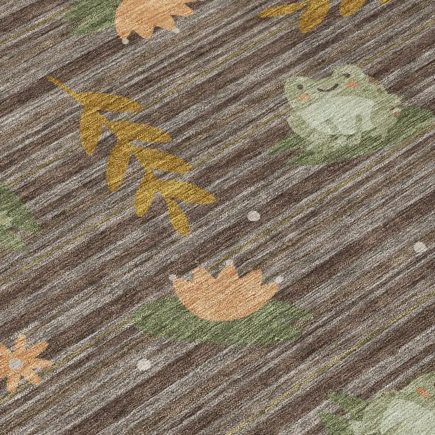 Chocolate And Brown Botanical Leaves Washable Indoor Outdoor Area Rug Photo 4