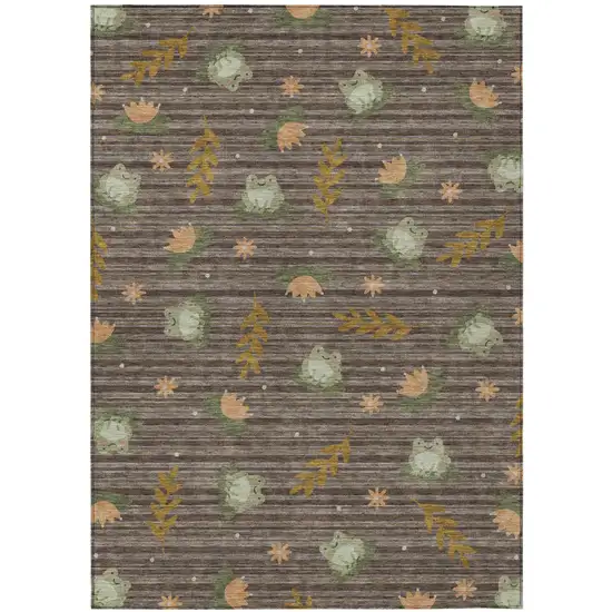Chocolate And Brown Botanical Leaves Washable Indoor Outdoor Area Rug Photo 2