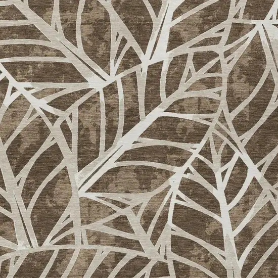 Chocolate And Brown Botanical Leaves Washable Indoor Outdoor Area Rug Photo 2