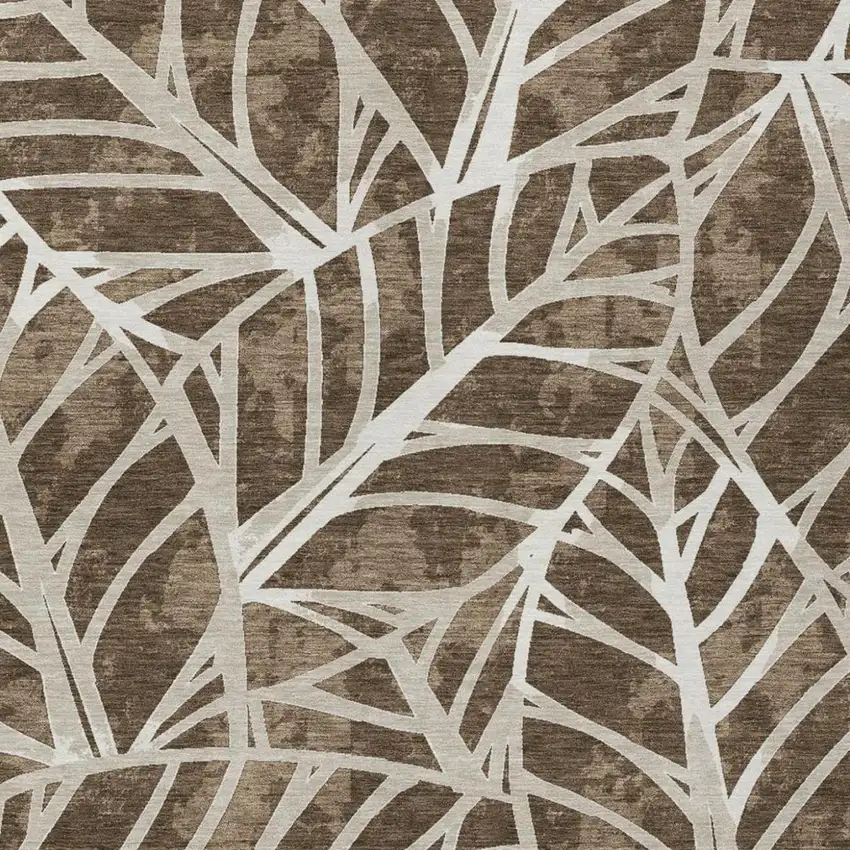 Chocolate And Brown Botanical Leaves Washable Indoor Outdoor Area Rug Photo 2