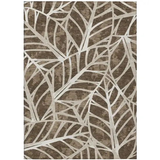 Chocolate And Brown Botanical Leaves Washable Indoor Outdoor Area Rug Photo 1