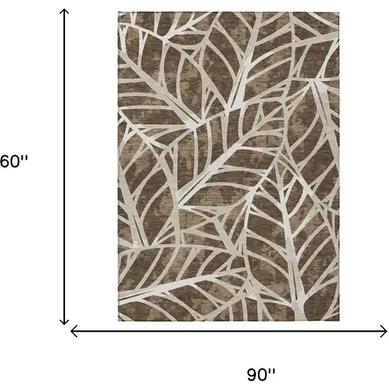 Chocolate And Brown Botanical Leaves Washable Indoor Outdoor Area Rug Photo 6