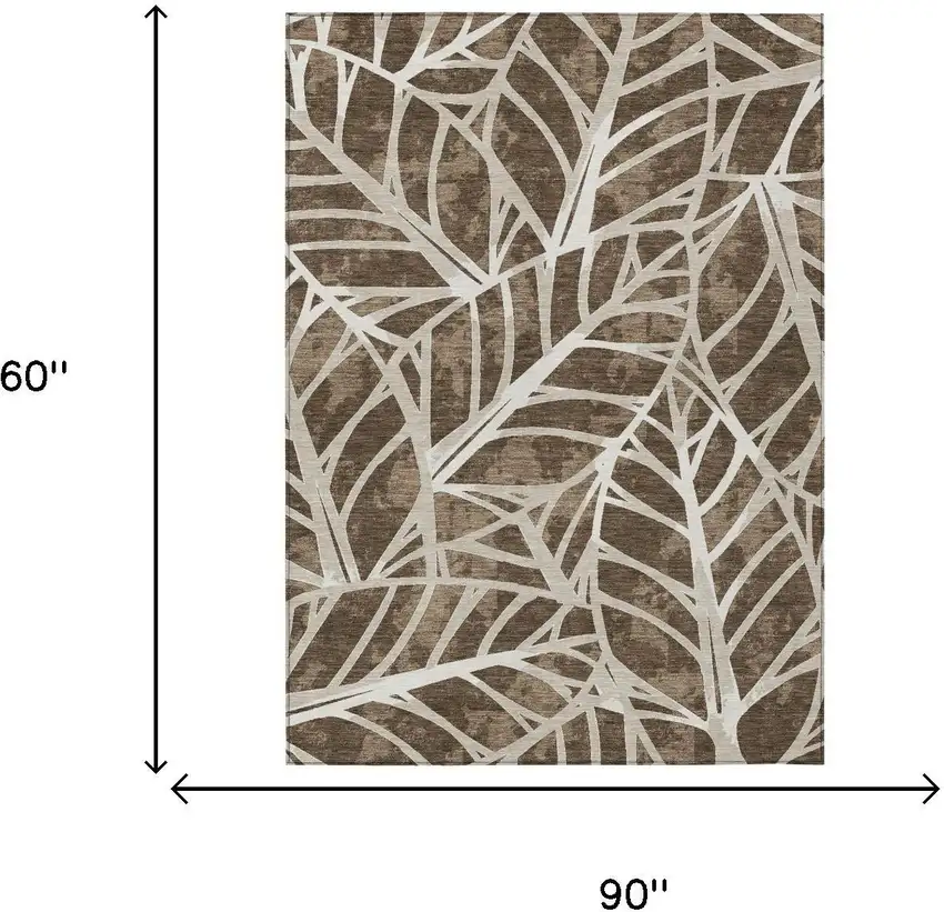Chocolate And Brown Botanical Leaves Washable Indoor Outdoor Area Rug Photo 6